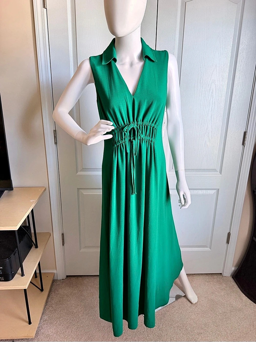 New Calvin Klein Women’s Sleeveless Collared Green Gauze Maxi Dress Size 6